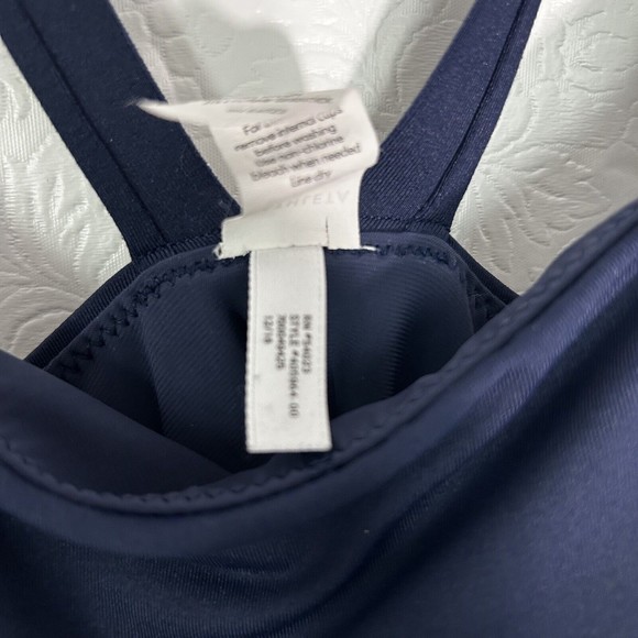 Athleta Adriata Womens Sz S One Piece Swimsuit Navy Blue Woven Panel Round Neck - Picture 13 of 15